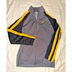 Nike Gray Yellow Track Jacket Men's L Full Zip Athletic Stripe Swoosh Logo